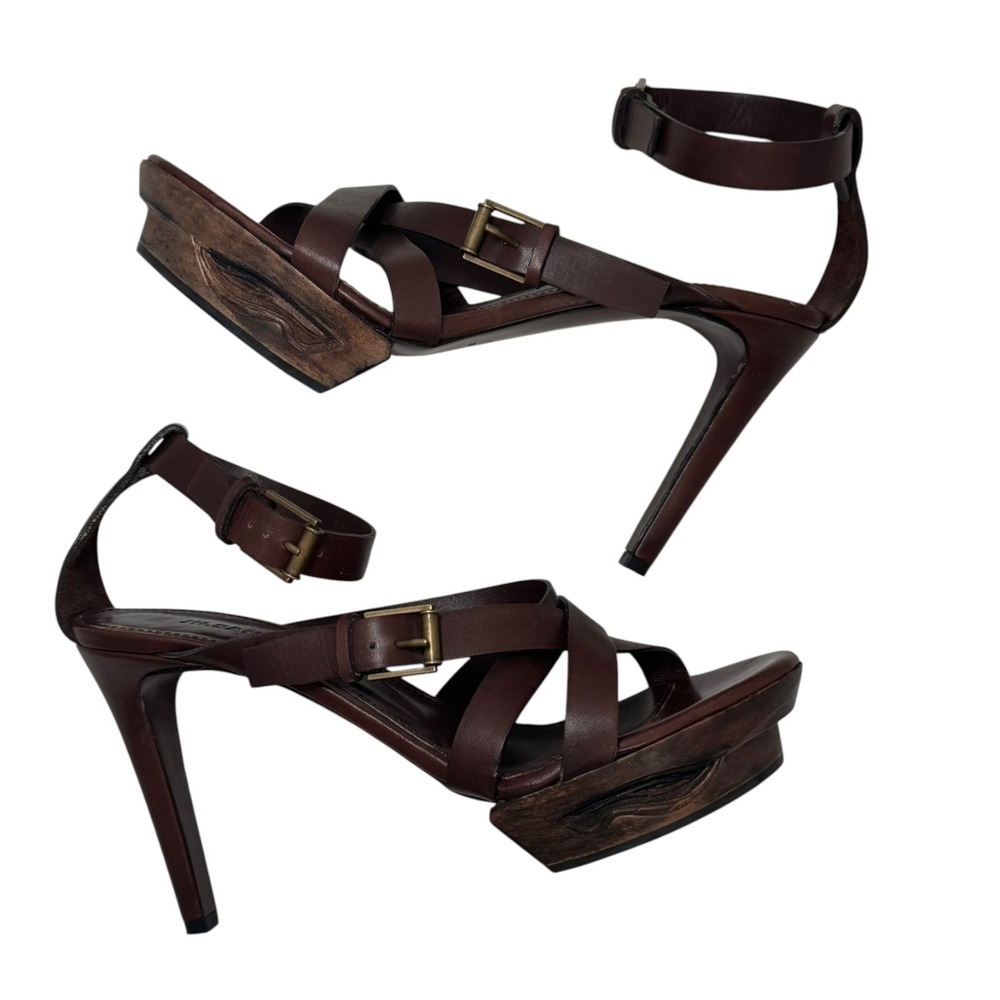 Jil Sander Dark Brown Leather Strappy Platform Sandals